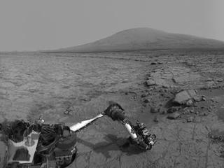 This right-eye member of a stereo pair of images from the Navigation Camera (Navcam) on NASA's Curiosity Mars rover shows a full 360-degree view of the rover's surroundings at the site where it first drilled into a rock.