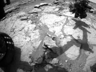 NASA's Mars rover Curiosity used its front left Hazard-Avoidance Camera for this image of the rover's arm over the drilling target "Cumberland" during the 275th Martian day, or sol, of the rover's work on Mars (May 15, 2013).