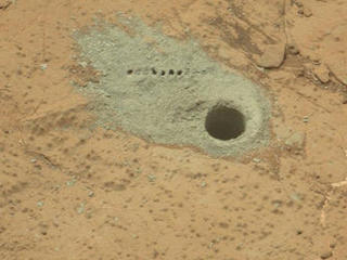 Drilled Hole and ChemCam Marks at 'Cumberland'