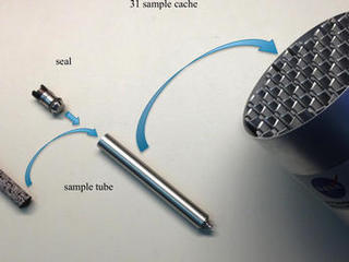This shows one prototype for hardware to cache samples of cores drilled from Martian rocks for possible future return to Earth.