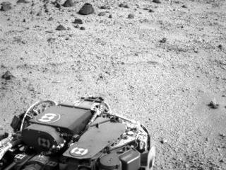 Mars rover Curiosity at the end of a drive of about 135 feet (41 meters) during the 329th Martian day, or sol, of the rover's work on Mars (July 9, 2013).