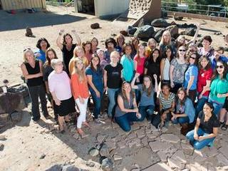 This picture features some of the women working on the Curiosity rover, taken in the "Mars Yard," a simulated martian landscape right here at JPL.