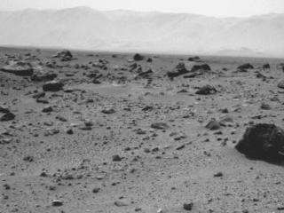 NASA's Mars rover Curiosity used the Navigation Camera (Navcam) on its mast to record this westward look on the 347th Martian day, or sol, of the rover's work on Mars (July 28, 2013).