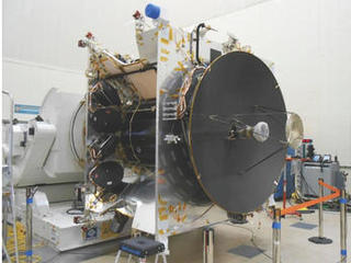 The MAVEN spacecraft in Assembly, Test, and Launch Operations phase at Lockheed Martin.