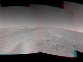 NASA's Mars Exploration Rover Opportunity captured this stereo view after beginning to ascend the northwestern slope of "Solander Point" on the western rim of Endeavour Crater.