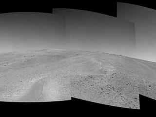 NASA's Mars Exploration Rover Opportunity captured this view after beginning to ascend the northwestern slope of "Solander Point" on the western rim of Endeavour Crater.