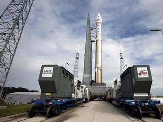 The United Launch Alliance Atlas V rocket carrying NASA's Mars Atmosphere and Volatile EvolutioN, or MAVEN, spacecraft arrives at the pad at Space Launch Complex 41 on Cape Canaveral Air Force Station in Florida after a 20-minute journey from the Vertical Integration Facility. Rollout began on schedule with first motion at 9:57 a.m.