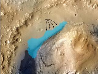 This illustration depicts a concept for the possible extent of an ancient lake inside Gale Crater.
