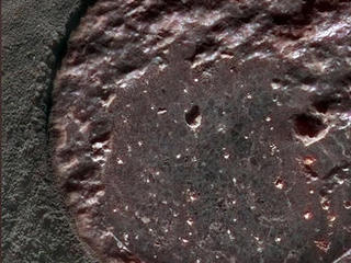 This false-color image shows a close-up look at the rock dubbed "Humphrey."