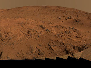 This is the Spirit panoramic camera's "Lookout" panorama, acquired on the rover's 410th to 413th martian days, or sols (Feb. 27 to Mar. 2, 2005).