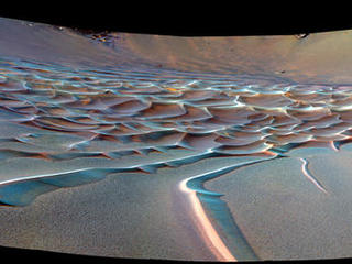 As Opportunity crept farther into "Endurance Crater," the dune field on the crater floor appears even more dramatic, as seen in this false-color image.