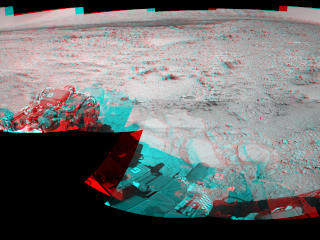 NASA's Mars rover Curiosity captured this stereo view using its Navigation Camera (Navcam) after a 17-foot (5.3 meter) drive on 477th Martian day, or sol, of the rover's work on Mars (Dec. 8, 2013).