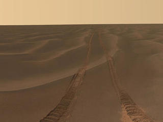 This panoramic image, dubbed "Rub al Khali," was taken by Opportunity on the plains of Meridiani during the rover's 456th to 464th sols on Mars.