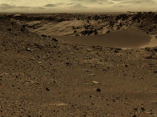 This scene combines images taken by the left-eye camera of the Mast Camera (Mastcam) instrument on NASA's Curiosity Mars rover during the midafternoon, local Mars solar time, of the mission's 526th Martian day, or sol (Jan. 28, 2014).