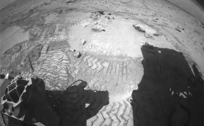 The series of nine images making up this animation were taken by the rear Hazard-Avoidance Camera (rear Hazcam) on NASA's Curiosity Mars rover as the rover drove over a dune spanning "Dingo Gap" on Mars.