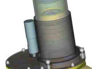 The image shows a cylindrical telephoto/zoom lens chamber that houses the camera lenses for the Mastcam attached to a square camera electronics box.