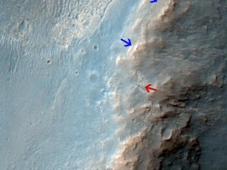 The High Resolution Imaging Science Experiment (HiRISE) camera on NASA's Mars Reconnaissance Orbiter caught this view of NASA's Mars Exploration Rover Opportunity on Feb. 14, 2014.