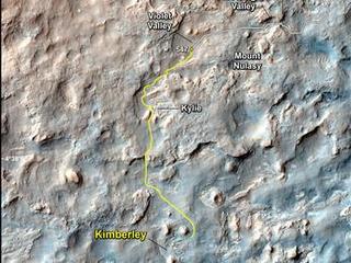 This map shows the route driven and route planned for NASA's Curiosity Mars rover from before reaching "Dingo Gap."