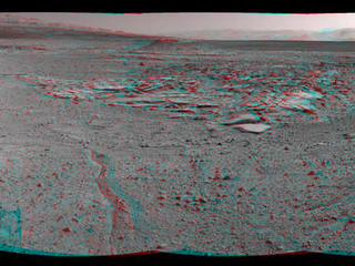 NASA's Curiosity Mars rover recorded this stereo view of various rock types at waypoint called "the Kimberley" shortly after arriving at the location on April 2, 2014. The scene appears three dimensional when viewed through red-blue glasses with the red lens on the left.