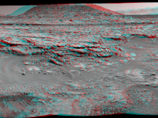 NASA's Curiosity Mars rover used its Navigation Camera (Navcam) to record this stereo scene of a butte called "Mount Remarkable" and surrounding outcrops at a waypoint called "the Kimberley" inside Gale Crater.
