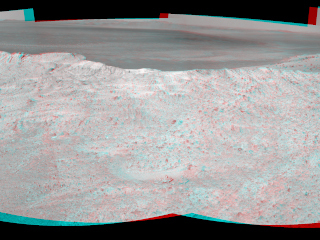 NASA's Mars Exploration Rover Opportunity used its navigation camera to capture the component images for this stereo, 360-degree panorama near the ridgeline of Endeavour Crater's western rim.