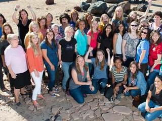 Some of the women working on NASA's Mars Science Laboratory Project, which built and operates the Curiosity Mars rover, gathered for this photo in the Mars Yard used for rover testing at NASA's Jet Propulsion Laboratory, Pasadena, California.