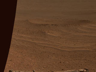 This scene from NASA's Mars Exploration Rover Opportunity shows "Lunokhod 2 Crater," which lies south of "Solander Point" on the west rim of Endeavour Crater.