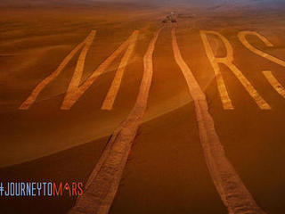 Mars, rover tracks, wheels, and the Martian surface are represented in this image