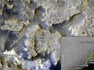 The main map here shows the assortment of landforms near the location of NASA's Curiosity Mars rover as the rover's second anniversary of landing on Mars nears.