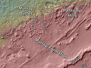 This topography map shows a portion of the Gale Crater region on Mars, where NASA's Mars Curiosity rover landed on August 6, 2012.