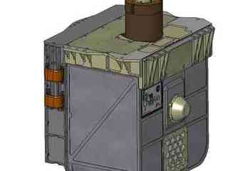 This sketch shows a transparent, rectangular chamber with a spoked wheel inside it. Around the outer edge of the wheel are slots for holding chemical samples.