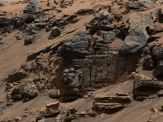 This evenly layered rock photographed by the Mast Camera (Mastcam) on NASA's Curiosity Mars Rover on Aug. 7, 2014, shows a pattern typical of a lake-floor sedimentary deposit not far from where flowing water entered a lake.