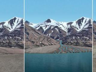 This series of images reconstructs the geology of the region around Mars' Mount Sharp, where NASA's Curiosity Mars rover landed and is now driving. The images, taken on Earth, have been altered for the illustration of how sediments can accumulate in alternating dry periods and wet periods.