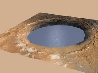 This simulation depicts a lake partially filling Mars' Gale Crater, receiving runoff from snow melting on the crater's rim. Evidence that NASA's Curiosity rover has found of ancient streams, deltas and lakes suggests the crater held a lake such as this more than three billion years ago.