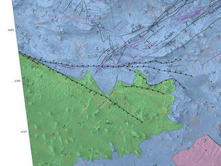 Details of hilly terrain within a large Martian canyon are shown on a geological map based on observations from NASA's Mars Reconnaissance Orbiter and produced by the U.S. Geological Survey.