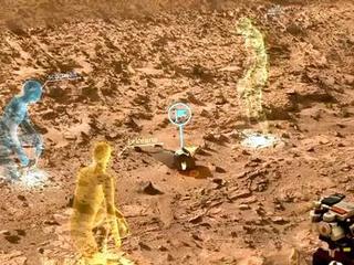 A screen view from OnSight, a software tool developed by NASA's Jet Propulsion Laboratory in collaboration with Microsoft.