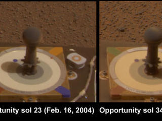 Since landing on Mars a year ago, NASA's pair of six-wheeled geologists have been constantly exposed to martian winds and dust.