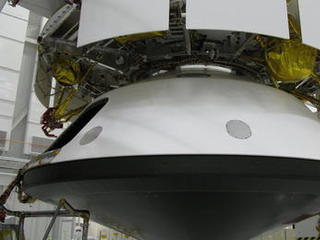 NASA's Mars Science Laboratory spacecraft has been fully stacked for flight in this photograph from inside the Spacecraft Assembly Facility at NASA's Jet Propulsion Laboratory, Pasadena, Calif.
