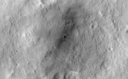 This sequence of images shows a blast zone where the sky crane from NASA's Curiosity rover mission hit the ground after setting the rover down in August 2012, and how that dark scar's appearance changed over the subsequent 30 months. The images are from HiRISE on NASA's Mars Reconnaissance Orbiter.