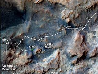 This map shows the route on lower Mount Sharp that NASA's Curiosity followed in April and early May 2015, in the context of the surrounding terrain.  Numbers along the route identify the sol, or Martian day, on which it completed the drive reaching that point, as counted since its 2012 landing.