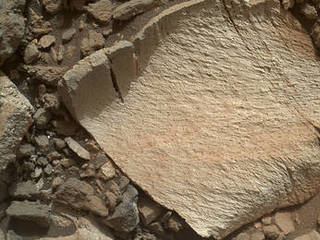A rock fragment dubbed "Lamoose" is shown in this picture taken by the Mars Hand Lens Imager (MAHLI) on NASA's Curiosity rover.