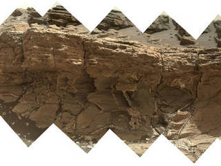 A rock outcrop dubbed "Missoula," near Marias Pass on Mars, is seen in this image mosaic taken by the Mars Hand Lens Imager on NASA's Curiosity rover.
