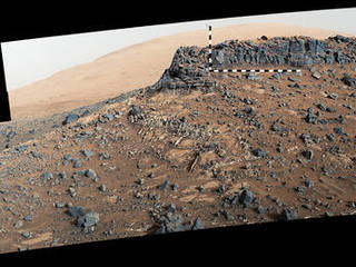 This March 27, 2015, view from the Mast Camera (Mastcam) on NASA's Curiosity Mars rover shows a site with a network of prominent mineral veins below a cap rock ridge on lower Mount Sharp. At this "Garden City" site, the veins have been more resistant to erosion than the surrounding host rock.