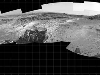 This 360-degree panorama shows the "Marias Pass" area, at center, and part of the slope that NASA's Curiosity Mars rover climbed to get there, at right.