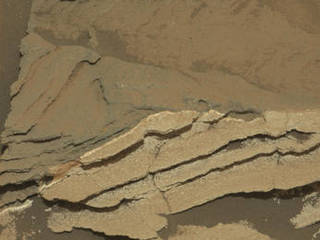 This image from NASA's Curiosity Mars rover reveals details of a bedrock discoloration pattern at a site between "Marias Pass" and "Bridger Basin."