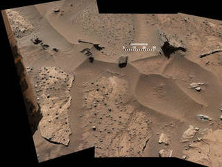 Patches of Martian sandstone visible in the lower-left and upper portions of this view from the Mast Camera (Mastcam) of NASA's Curiosity Mars rover have a knobbly texture due to nodules apparently more resistant to erosion than the host rock in which some are still embedded.