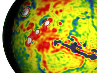 This map shows unprecedented detail of local variations in Mars' gravitational pull on orbiters. The gravitational mapping has been applied to map variations in the thickness of the planet's crust and to deduce information about its deeper interior.