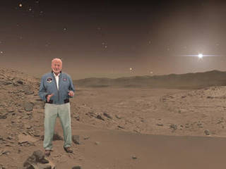 Buzz Aldrin, an Apollo 11 astronaut who walked on the moon, makes a holographic appearance in 'Destination: Mars,' a mixed-reality tour of a part of Mars that NASA's Curiosity rover has explored.