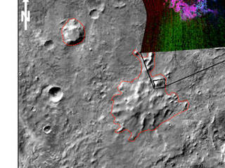 This graphic illustrates where Mars mineral-mapping from orbit has detected minerals that can indicate where a volcano erupted beneath an ice sheet.