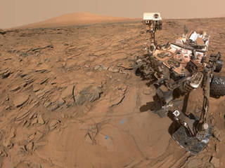 This May 11, 2016, self-portrait of NASA's Curiosity Mars rover shows the vehicle at the "Okoruso" drilling site on lower Mount Sharp's "Naukluft Plateau."  The scene is a mosaic of multiple images taken with the arm-mounted Mars Hands Lens Imager (MAHLI).